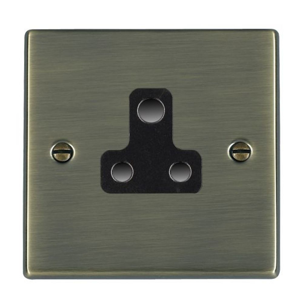 Hamilton Hartland Antique Brass 1 Gang 5A Unswitched Socket with Black Plastic Inserts and Black Surrounds